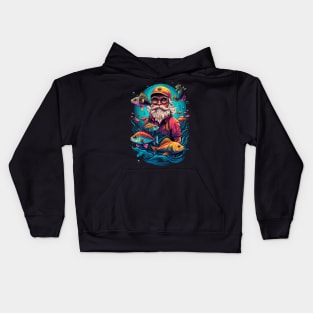 Fisherman man fishing fish sea ocean underwater art Kids Hoodie